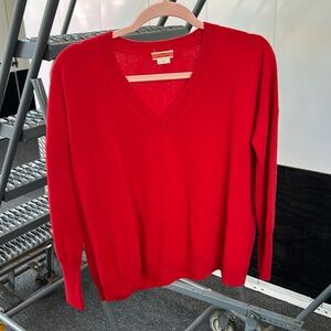 Old J.crew 100% red cashmere v-neck sweater, used condition, one small hole XS